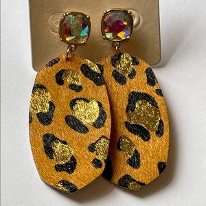 ❤️JUST IN!❤️ Adi Love Leather Mustard Leopard Print Earrings Iridescent Crystals